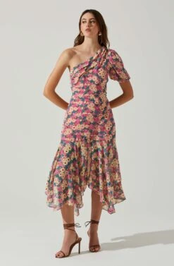 Santorini One Shoulder Midi Dress 10 Santorini One Shoulder Midi Dress -Dress Sales Store ACDR100550C PINKBLACKFLORAL 2