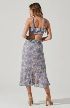 Wildflower Ruffle Cutout Midi Dress -Dress Sales Store ACDR100906 PURPLEBLUEFLORAL 6