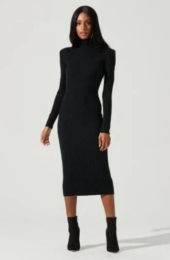 Abilene Long Sleeve Turtleneck Midi Sweater Dress 20 Abilene Long Sleeve Turtleneck Midi Sweater Dress -Dress Sales Store ACDR100970 BLACK 1558