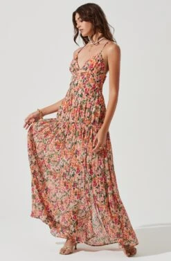 Tropics Plunge Neck Pleated Open Back Maxi Dress -Dress Sales Store ACDR101168 PEACHFUCHSIAFLORAL 0679 e81d9d3b e0a0 48ff 9860 1b196378c555