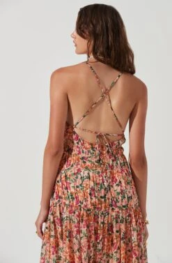 Tropics Plunge Neck Pleated Open Back Maxi Dress -Dress Sales Store ACDR101168 PEACHFUCHSIAFLORAL 0702 b41a93db 5cf2 4284 b2cd d12d8b4847f2