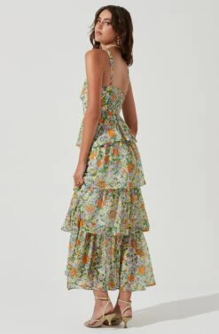 Midsummer Floral Tiered Maxi Dress -Dress Sales Store ACDR101226B GREENORANGEMULTIFLORAL 0736
