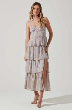 Midsummer Floral Tiered Maxi Dress -Dress Sales Store ACDR101226B LAVENDERYELLOWFLR 1