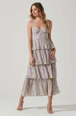 Midsummer Floral Tiered Maxi Dress -Dress Sales Store ACDR101226B LAVENDERYELLOWFLR 2