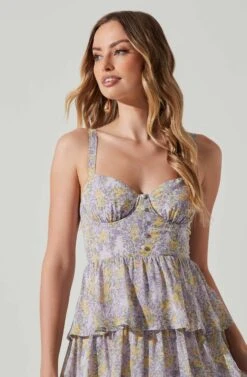 Midsummer Floral Tiered Maxi Dress -Dress Sales Store ACDR101226B LAVENDERYELLOWFLR 4