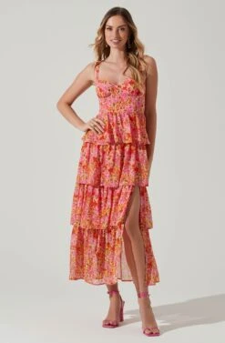 Midsummer Floral Tiered Maxi Dress -Dress Sales Store ACDR101226B MAGENTAYELLOWFLRL 1
