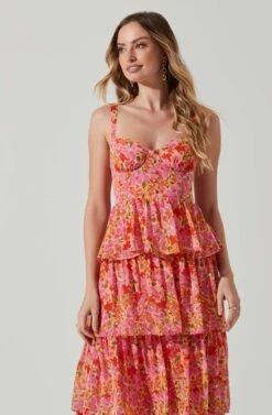 Midsummer Floral Tiered Maxi Dress -Dress Sales Store ACDR101226B MAGENTAYELLOWFLRL 3