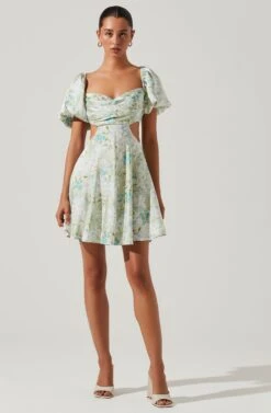 Clarita Floral Cutout Puff Sleeve Mini Dress