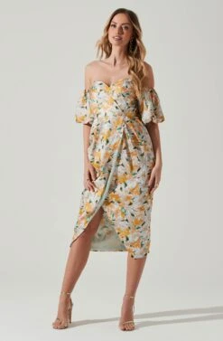 Zurina Floral Off Shoulder Midi Dress 16 Zurina Floral Off Shoulder Midi Dress -Dress Sales Store ACDR101549 BLUEAPRICOTFLORAL 1