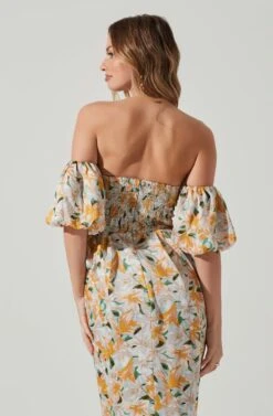 Zurina Floral Off Shoulder Midi Dress 18 Zurina Floral Off Shoulder Midi Dress -Dress Sales Store ACDR101549 BLUEAPRICOTFLORAL 2