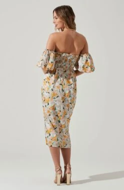Zurina Floral Off Shoulder Midi Dress 19 Zurina Floral Off Shoulder Midi Dress -Dress Sales Store ACDR101549 BLUEAPRICOTFLORAL 4