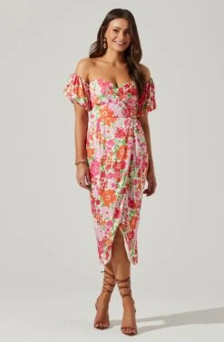 Zurina Floral Off Shoulder Midi Dress 20 Zurina Floral Off Shoulder Midi Dress -Dress Sales Store ACDR101549 PINKFLORAL 1