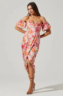 Zurina Floral Off Shoulder Midi Dress 22 Zurina Floral Off Shoulder Midi Dress -Dress Sales Store ACDR101549 PINKFLORAL 3