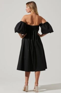 Carlin Off Shoulder Puff Sleeve Midi Dress 26 Carlin Off Shoulder Puff Sleeve Midi Dress -Dress Sales Store ACDR101554 BLACK 4
