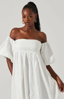 Carlin Off Shoulder Puff Sleeve Midi Dress 28 Carlin Off Shoulder Puff Sleeve Midi Dress -Dress Sales Store ACDR101554 WHITE 2