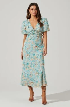 Esperanza Floral Puff Sleeve Midi Dress 15 Esperanza Floral Puff Sleeve Midi Dress -Dress Sales Store ACDR101560 BLUEPEACHFLORAL 1