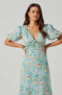 Esperanza Floral Puff Sleeve Midi Dress 16 Esperanza Floral Puff Sleeve Midi Dress -Dress Sales Store ACDR101560 BLUEPEACHFLORAL 2