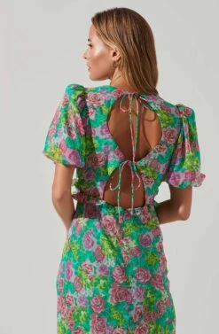 Esperanza Floral Puff Sleeve Midi Dress 13 Esperanza Floral Puff Sleeve Midi Dress -Dress Sales Store ACDR101560 GREENPINKMULTI 3