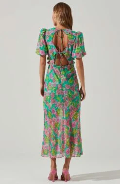Esperanza Floral Puff Sleeve Midi Dress 14 Esperanza Floral Puff Sleeve Midi Dress -Dress Sales Store ACDR101560 GREENPINKMULTI 4