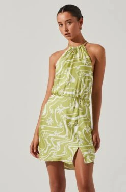 Quinta Retro Floral Halter Mini Dress 11 Quinta Retro Floral Halter Mini Dress -Dress Sales Store ACDR101581 CELERYFLORAL 3