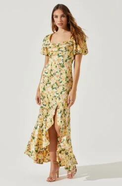 Dayanara Puff Sleeve Floral Maxi Dress 10 Dayanara Puff Sleeve Floral Maxi Dress -Dress Sales Store ACDR101589P GREENYELLOWFLORAL 1