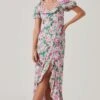 Dayanara Floral Puff Sleeve Midi Dress 1 Dayanara Floral Puff Sleeve Midi Dress -Dress Sales Store ACDR101589 GREENPINKFLORAL 5 2