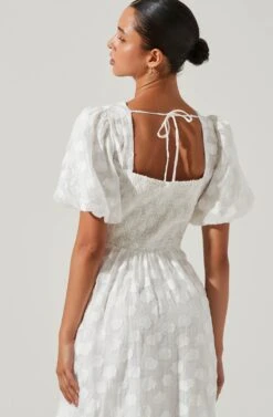 Sandy Polka Dot Puff Sleeve Midi Dress 10 Sandy Polka Dot Puff Sleeve Midi Dress -Dress Sales Store ACDR101622 WHITEJACQUARD 4