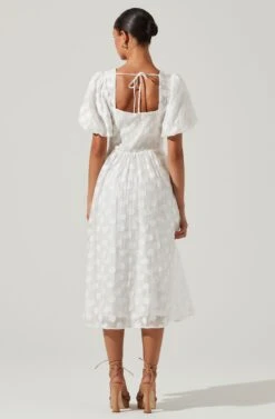 Sandy Polka Dot Puff Sleeve Midi Dress 11 Sandy Polka Dot Puff Sleeve Midi Dress -Dress Sales Store ACDR101622 WHITEJACQUARD 5