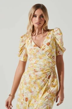 Martina Floral Ruched Midi Dress 8 Martina Floral Ruched Midi Dress -Dress Sales Store ACDR101635 YELLOWRUSTFLORL 2