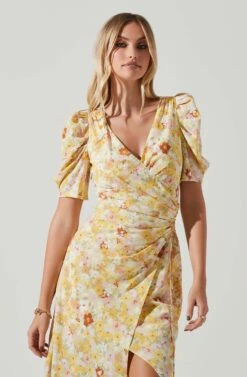 Martina Floral Ruched Midi Dress 9 Martina Floral Ruched Midi Dress -Dress Sales Store ACDR101635 YELLOWRUSTFLORL 3