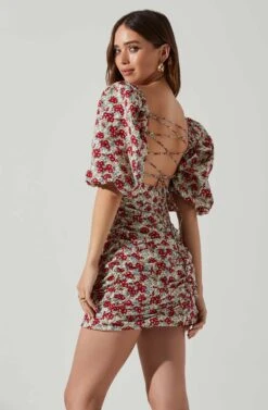 Verina Puff Sleeve Floral Mini Dress 8 Verina Puff Sleeve Floral Mini Dress -Dress Sales Store ACDR101662 REDMULTIFLORAL 4