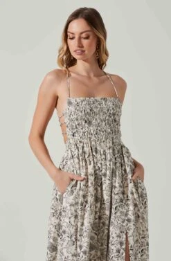 Stasia Floral Smocked Midi Dress 18 Stasia Floral Smocked Midi Dress -Dress Sales Store ACDR101720P DARKBROWNPAISLEY 3