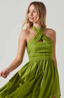 Zaria Pleated Halter Midi Dress 29 Zaria Pleated Halter Midi Dress -Dress Sales Store ACDR101778 AVOCADO 3
