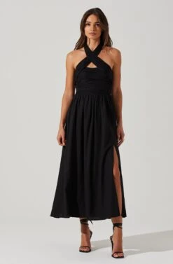 Zaria Pleated Halter Midi Dress 23 Zaria Pleated Halter Midi Dress -Dress Sales Store ACDR101778 BLACK 1