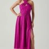 Zaria Pleated Halter Midi Dress 2 Zaria Pleated Halter Midi Dress -Dress Sales Store ACDR101778 FUCHSIA 1