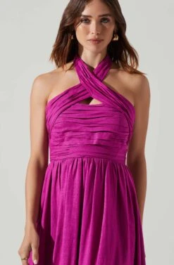 Zaria Pleated Halter Midi Dress 20 Zaria Pleated Halter Midi Dress -Dress Sales Store ACDR101778 FUCHSIA 3