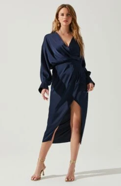 Sadyra Drop Shoulder Wrap Dress -Dress Sales Store ACDR101865 MIDNIGHTBLUE 2