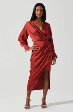 Sadyra Drop Shoulder Wrap Dress -Dress Sales Store ACDR101865 RUST 2