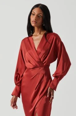 Sadyra Drop Shoulder Wrap Dress -Dress Sales Store ACDR101865 RUST 4