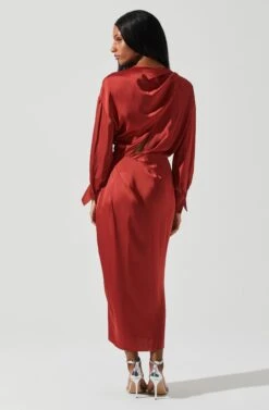 Sadyra Drop Shoulder Wrap Dress -Dress Sales Store ACDR101865 RUST 5
