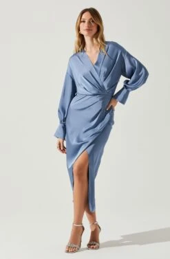Sadyra Drop Shoulder Wrap Dress -Dress Sales Store ACDR101865 SLATEBLUE 2