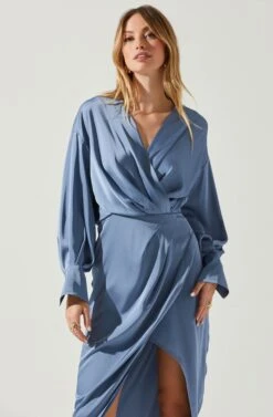 Sadyra Drop Shoulder Wrap Dress -Dress Sales Store ACDR101865 SLATEBLUE 4