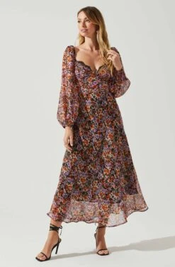 Sylvie Floral Puff Sleeve Midi Dress 10 Sylvie Floral Puff Sleeve Midi Dress -Dress Sales Store ACDR101889 ORANGEPURPLEFLORAL 2