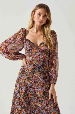 Sylvie Floral Puff Sleeve Midi Dress 11 Sylvie Floral Puff Sleeve Midi Dress -Dress Sales Store ACDR101889 ORANGEPURPLEFLORAL 4