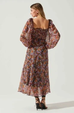 Sylvie Floral Puff Sleeve Midi Dress 13 Sylvie Floral Puff Sleeve Midi Dress -Dress Sales Store ACDR101889 ORANGEPURPLEFLORAL 6