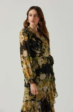 Kamila Long Sleeve Floral Wrap Maxi Dress 17 Kamila Long Sleeve Floral Wrap Maxi Dress -Dress Sales Store ACDR101894 BLACKYELLOWMULTI 4