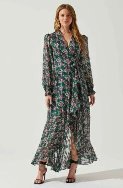 Kamila Long Sleeve Floral Wrap Maxi Dress 20 Kamila Long Sleeve Floral Wrap Maxi Dress -Dress Sales Store ACDR101894 GREENPINKFLORAL 1