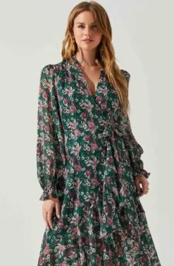 Kamila Long Sleeve Floral Wrap Maxi Dress 23 Kamila Long Sleeve Floral Wrap Maxi Dress -Dress Sales Store ACDR101894 GREENPINKFLORAL 3