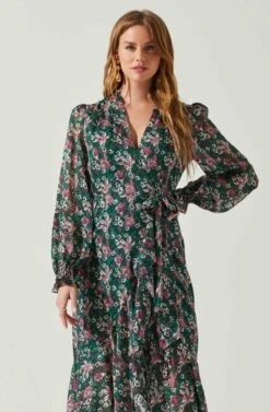 Kamila Long Sleeve Floral Wrap Maxi Dress 21 Kamila Long Sleeve Floral Wrap Maxi Dress -Dress Sales Store ACDR101894 GREENPINKFLORAL 4