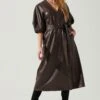 Angie Faux Leather Tie Waist Midi Dress 1 Angie Faux Leather Tie Waist Midi Dress -Dress Sales Store ACDR101897 DARKBROWN 1
